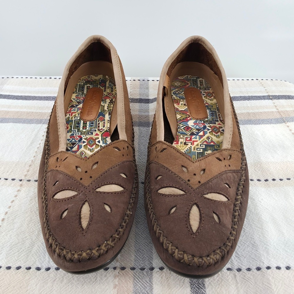 Hush Puppies Easy Times Brown Leather Floral Cutout Loafers Flats Womens Size 12